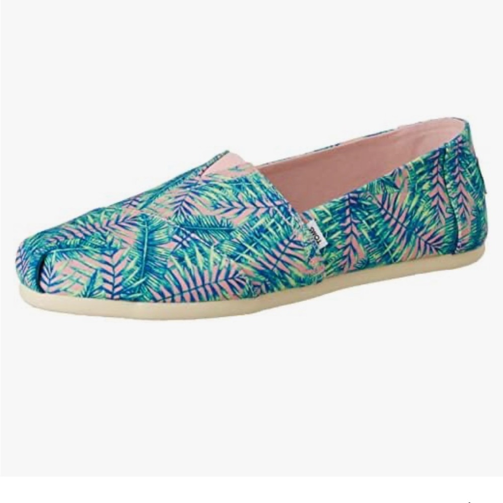 NEW WITHOUT BOX Tropical. Women’s Toms Pink and Teal Palm Tree. Vaca Shoes 🏖️